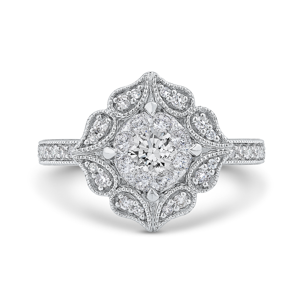 Diamond Flower Shape Engagement Ring in 14K White Gold