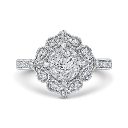 Diamond Flower Shape Engagement Ring in 14K White Gold