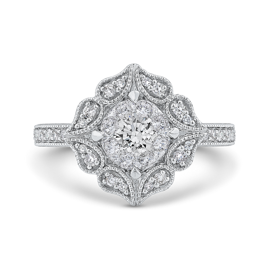 Diamond Flower Shape Engagement Ring in 14K White Gold