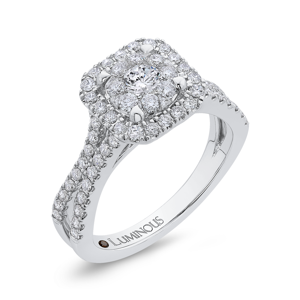 Split Shank Round Diamond Halo Engagement Ring in 14K White Gold