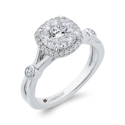 Split Shank Round Diamond Halo Engagement Ring in 14K White Gold