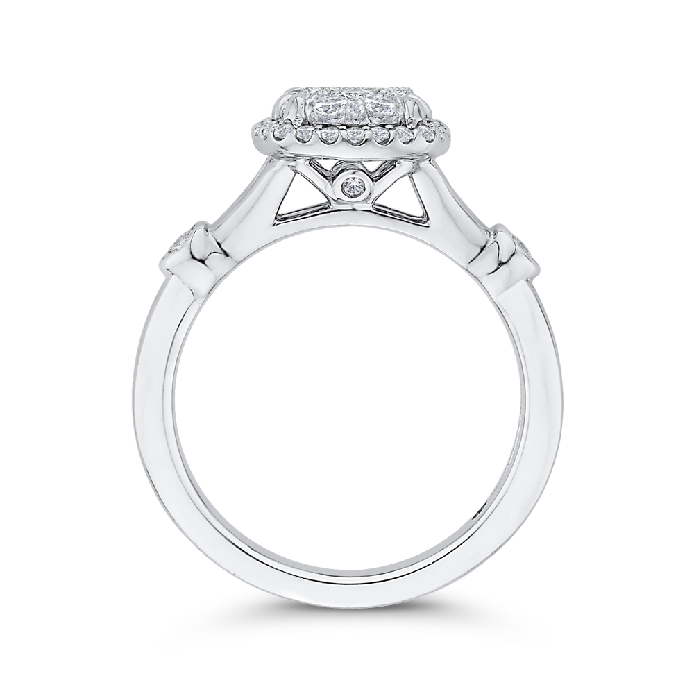 Split Shank Round Diamond Halo Engagement Ring in 14K White Gold