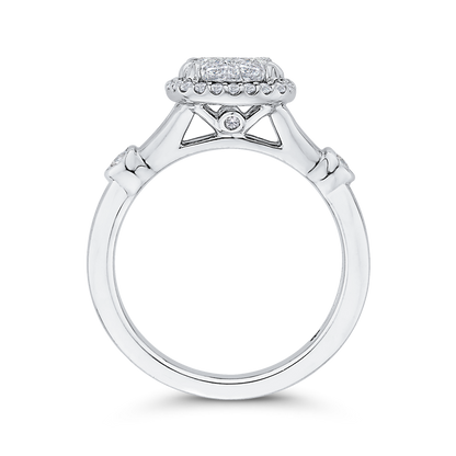 Split Shank Round Diamond Halo Engagement Ring in 14K White Gold