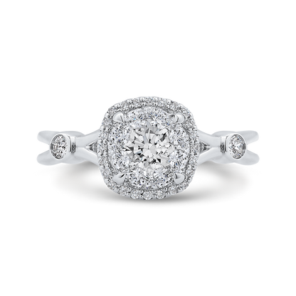 Split Shank Round Diamond Halo Engagement Ring in 14K White Gold