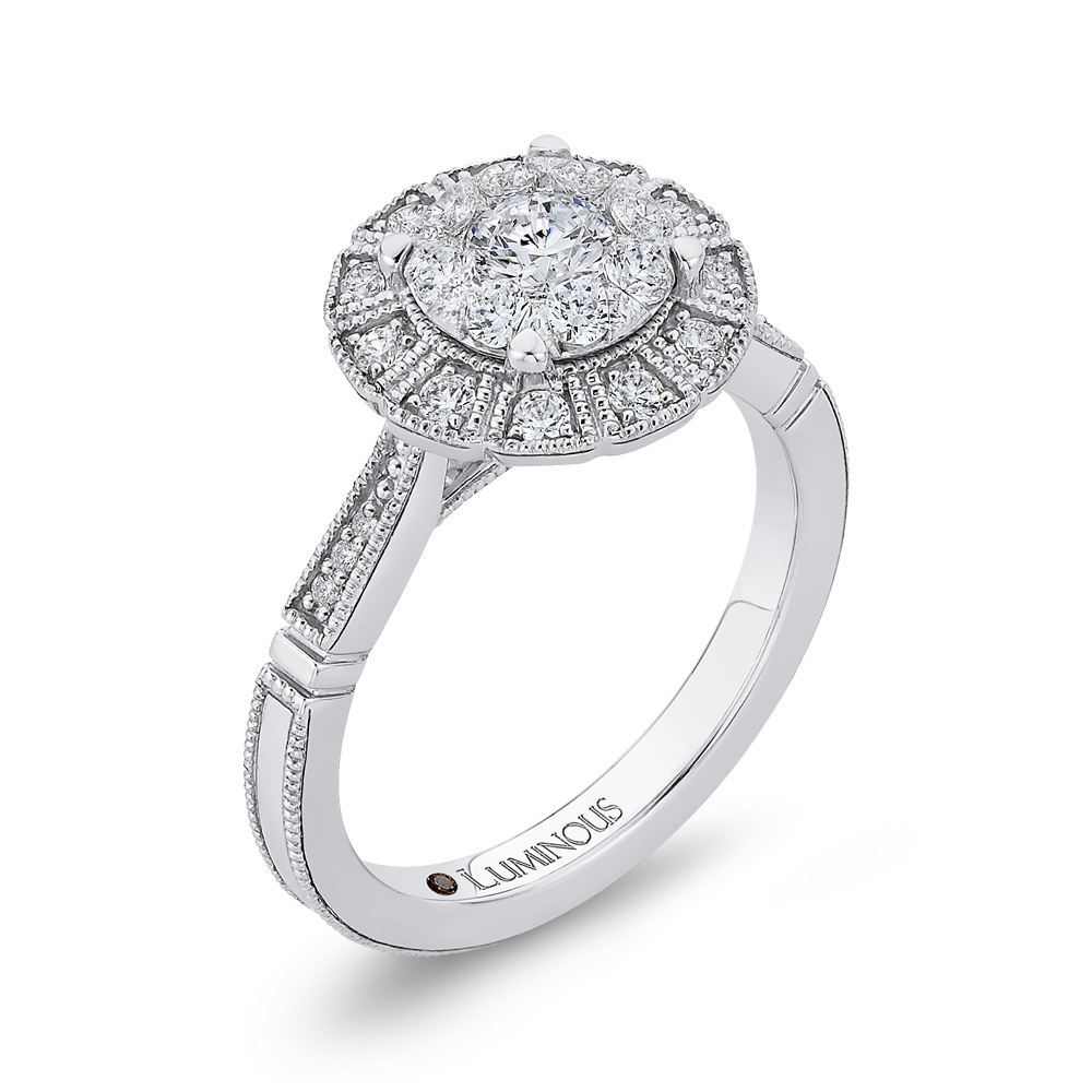 Round Diamond Halo Engagement Ring in 14K White Gold