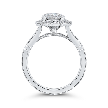 Round Diamond Halo Engagement Ring in 14K White Gold