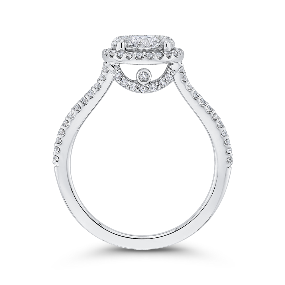 Split Shank Round Diamond Halo Engagement Ring in 14K White Gold