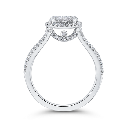 Split Shank Round Diamond Halo Engagement Ring in 14K White Gold