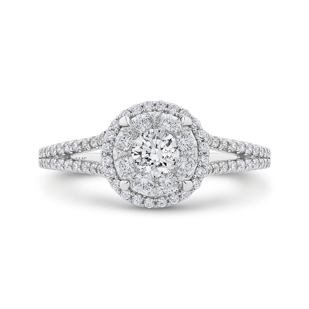 Split Shank Round Diamond Halo Engagement Ring in 14K White Gold