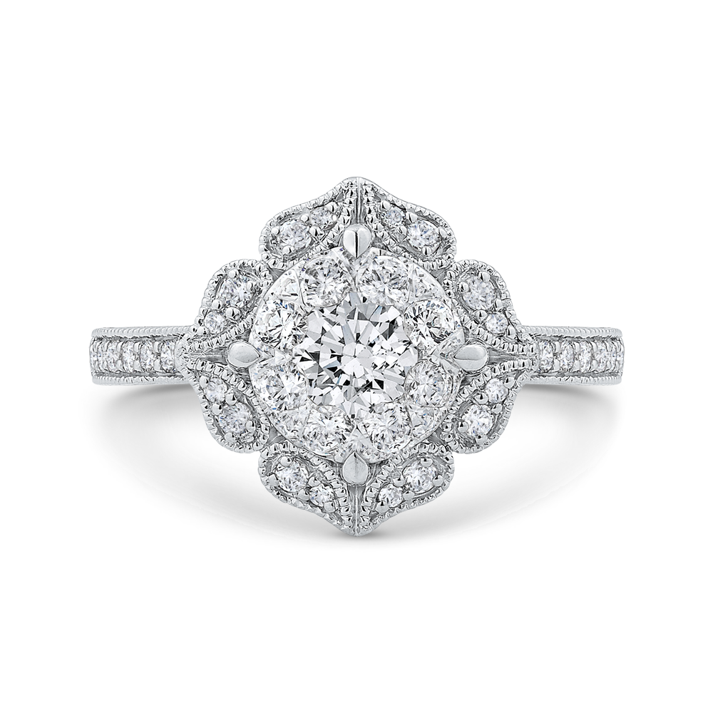 Diamond Flower Shape Engagement Ring in 14K White Gold