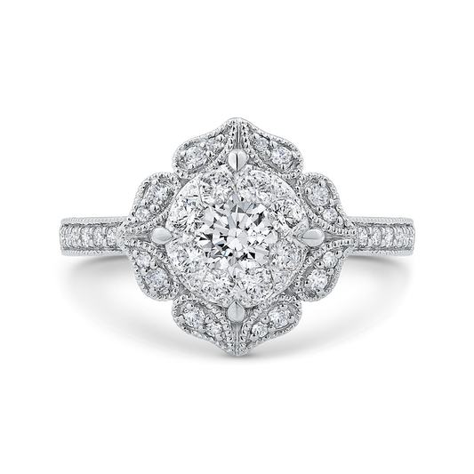 Diamond Flower Shape Engagement Ring in 14K White Gold