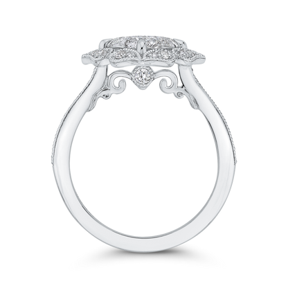 Diamond Flower Shape Engagement Ring in 14K White Gold