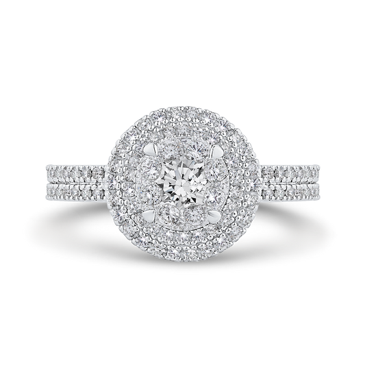 Round Diamond Double Halo Engagement Ring in 14K White Gold