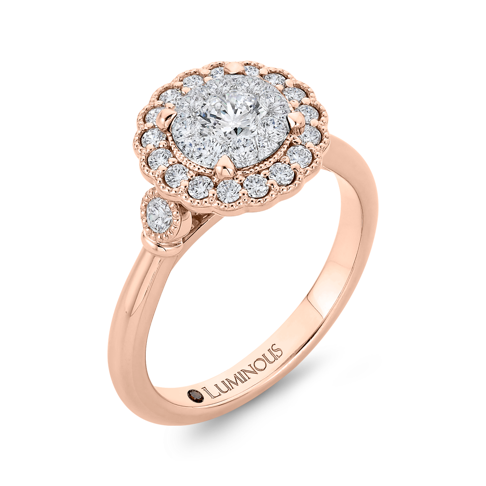 Round Diamond Halo Engagement Ring in 14K Two Tone Gold