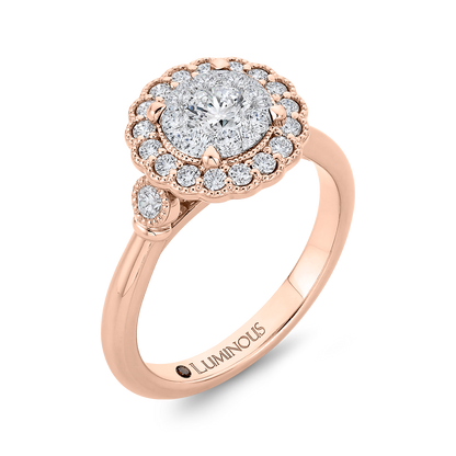 Round Diamond Halo Engagement Ring in 14K Two Tone Gold