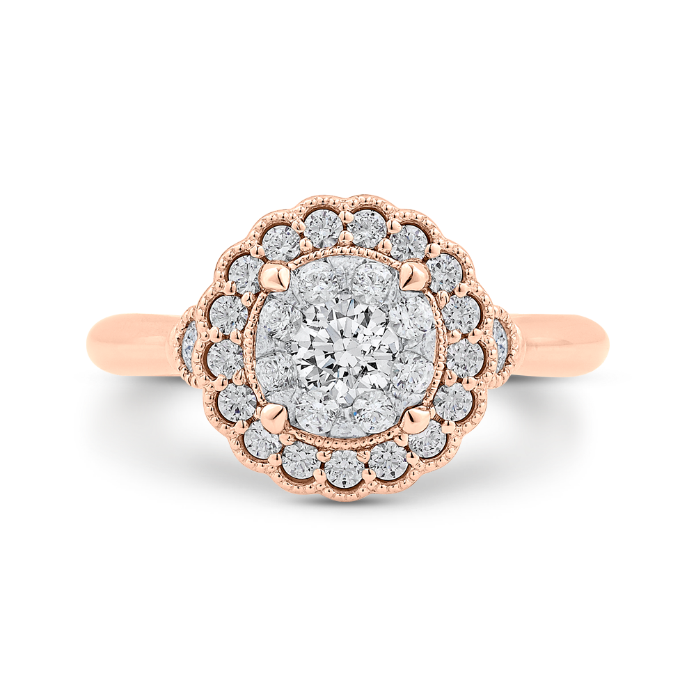 Round Diamond Halo Engagement Ring in 14K Two Tone Gold