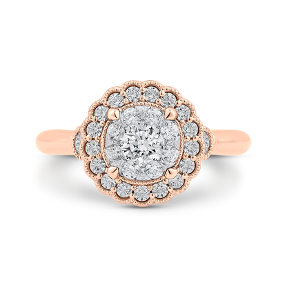 Round Diamond Halo Engagement Ring in 14K Two Tone Gold