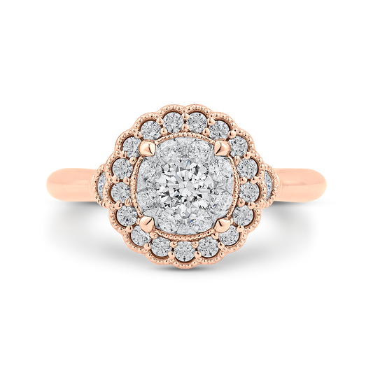 Round Diamond Halo Engagement Ring in 14K Two Tone Gold