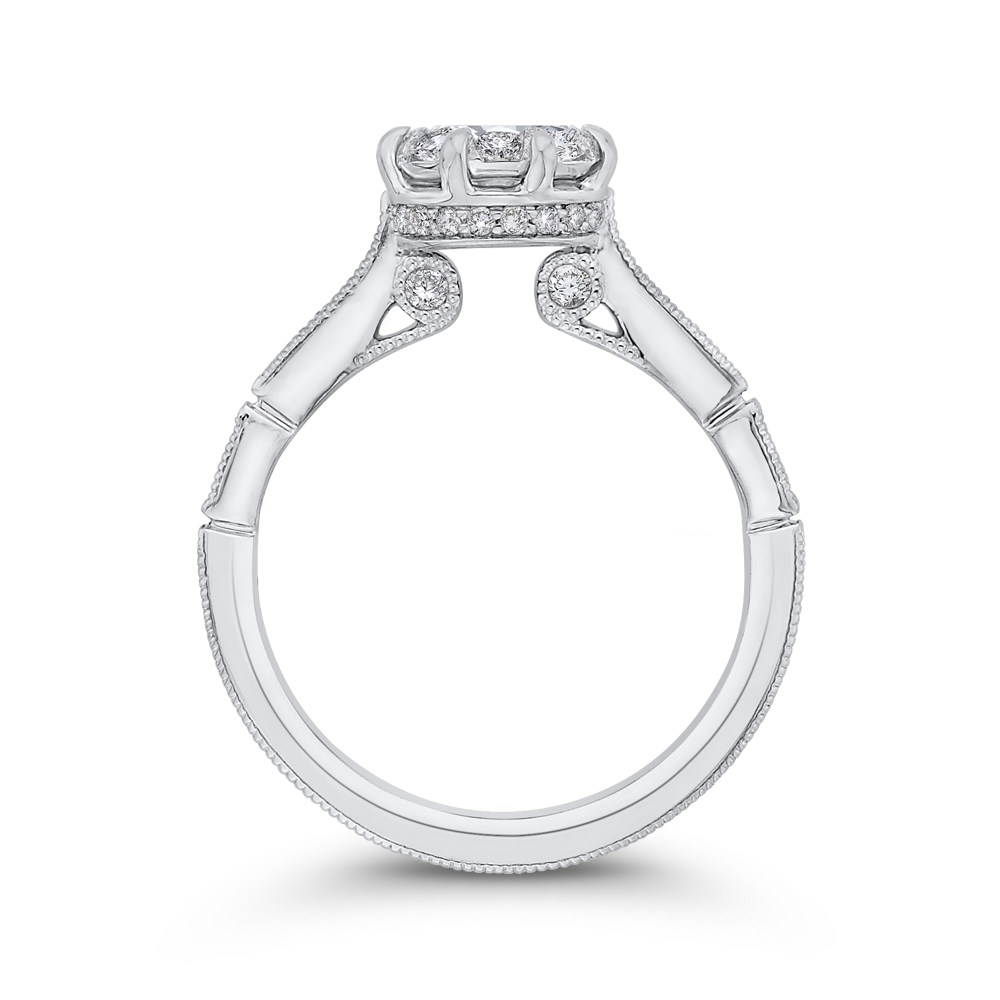 Round & Baguette Cut Diamond Engagement Ring in 14K White Gold