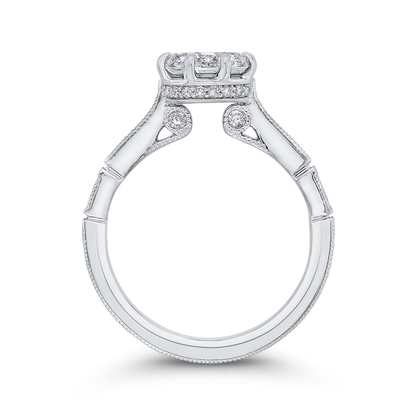 Round & Baguette Cut Diamond Engagement Ring in 14K White Gold