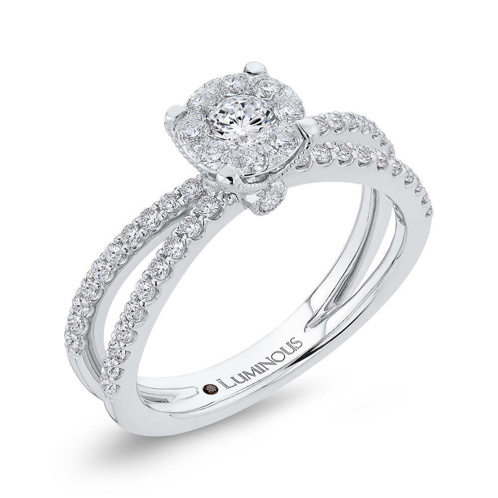 Round Diamond Crossover Criss-Cross Engagement Ring in 14K White Gold