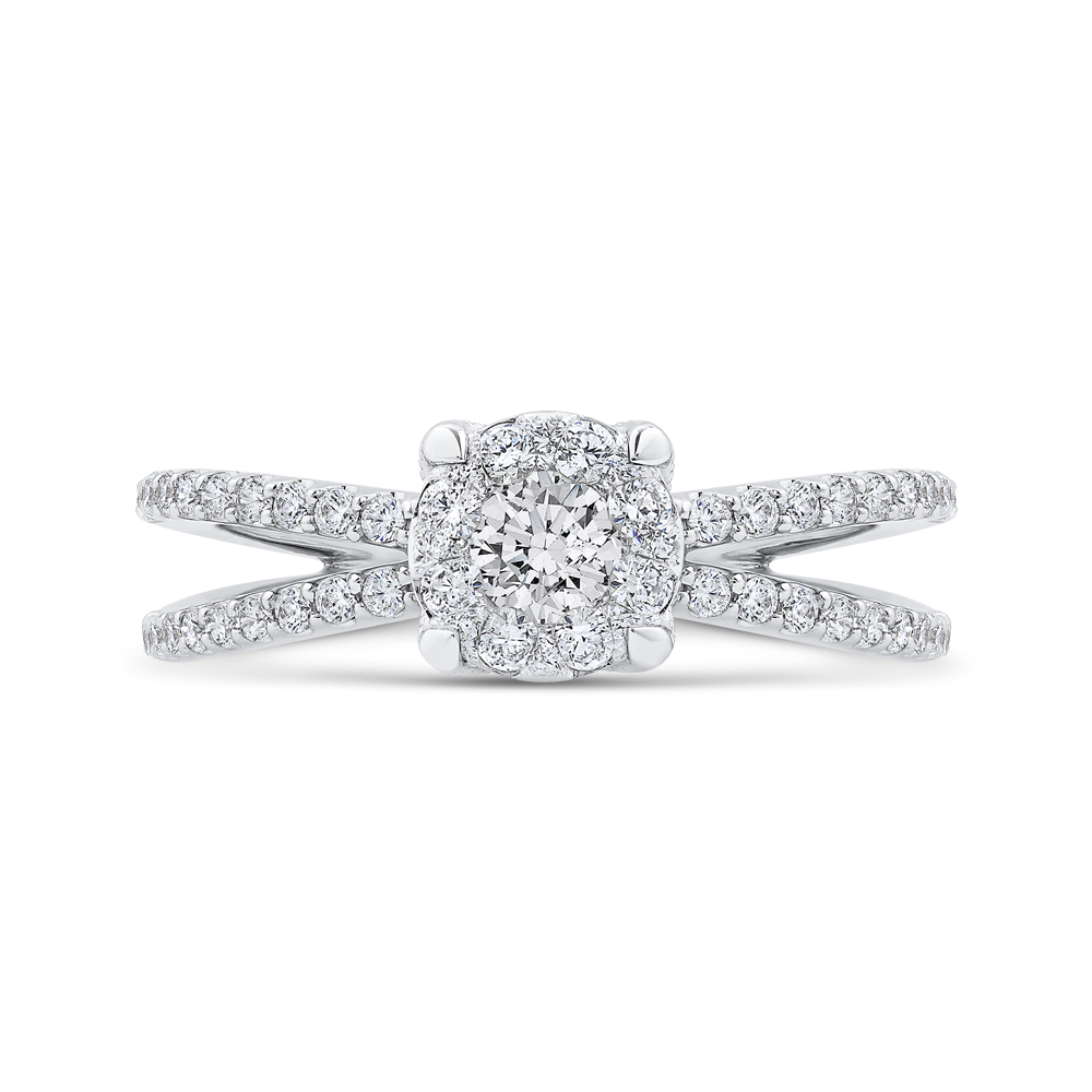 Round Diamond Crossover Criss-Cross Engagement Ring in 14K White Gold