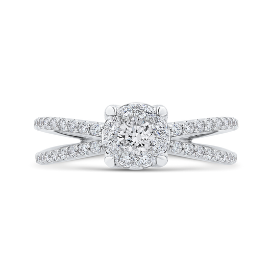 Round Diamond Crossover Criss-Cross Engagement Ring in 14K White Gold