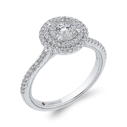 Round Diamond Double Halo Engagement Ring in 14K White Gold