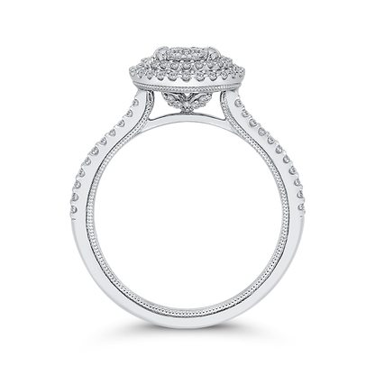 Round Diamond Double Halo Engagement Ring in 14K White Gold