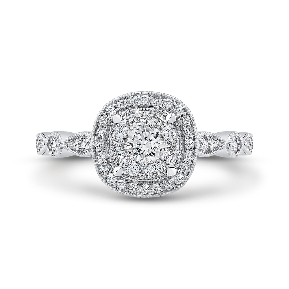 Round Diamond Halo Engagement Ring in 14K White Gold