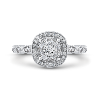 Round Diamond Halo Engagement Ring in 14K White Gold