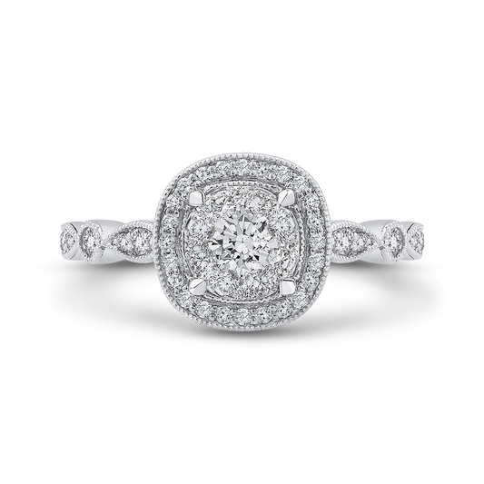 Round Diamond Halo Engagement Ring in 14K White Gold