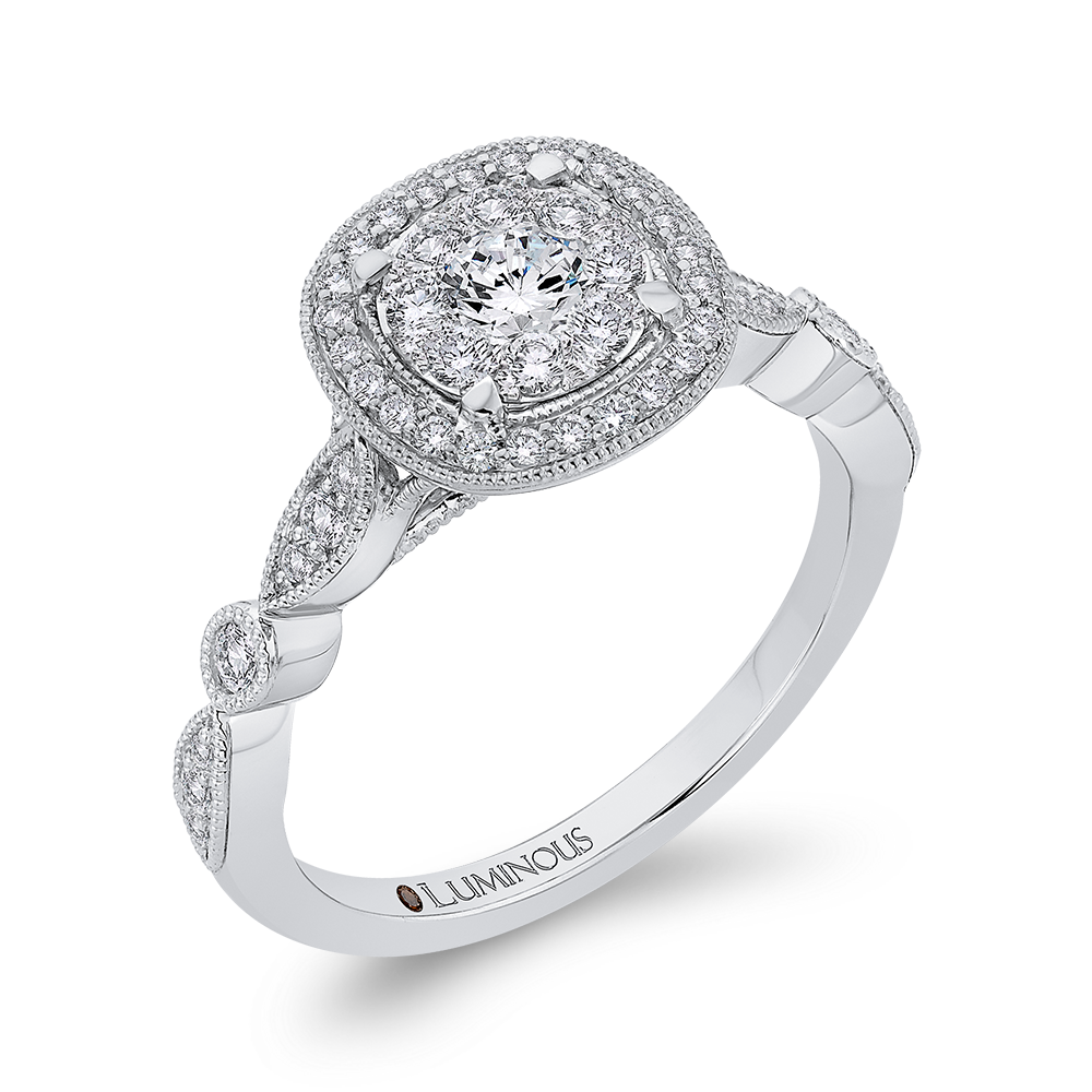 Round Diamond Halo Engagement Ring in 14K White Gold