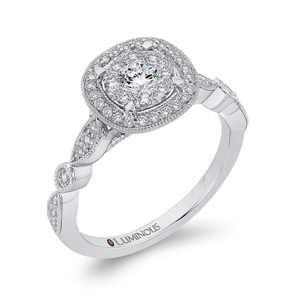 Round Diamond Halo Engagement Ring in 14K White Gold