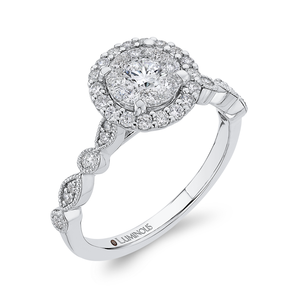 Round Diamond Halo Engagement Ring in 14K White Gold