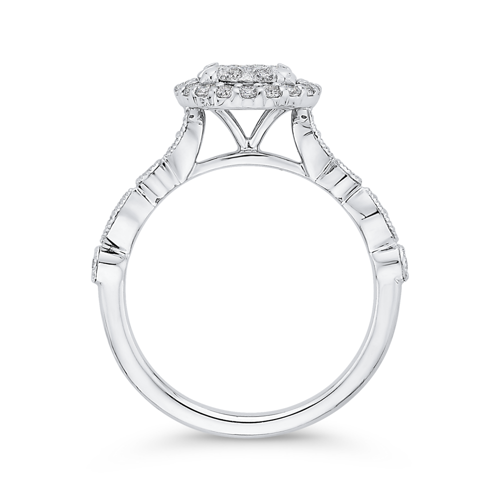 Round Diamond Halo Engagement Ring in 14K White Gold