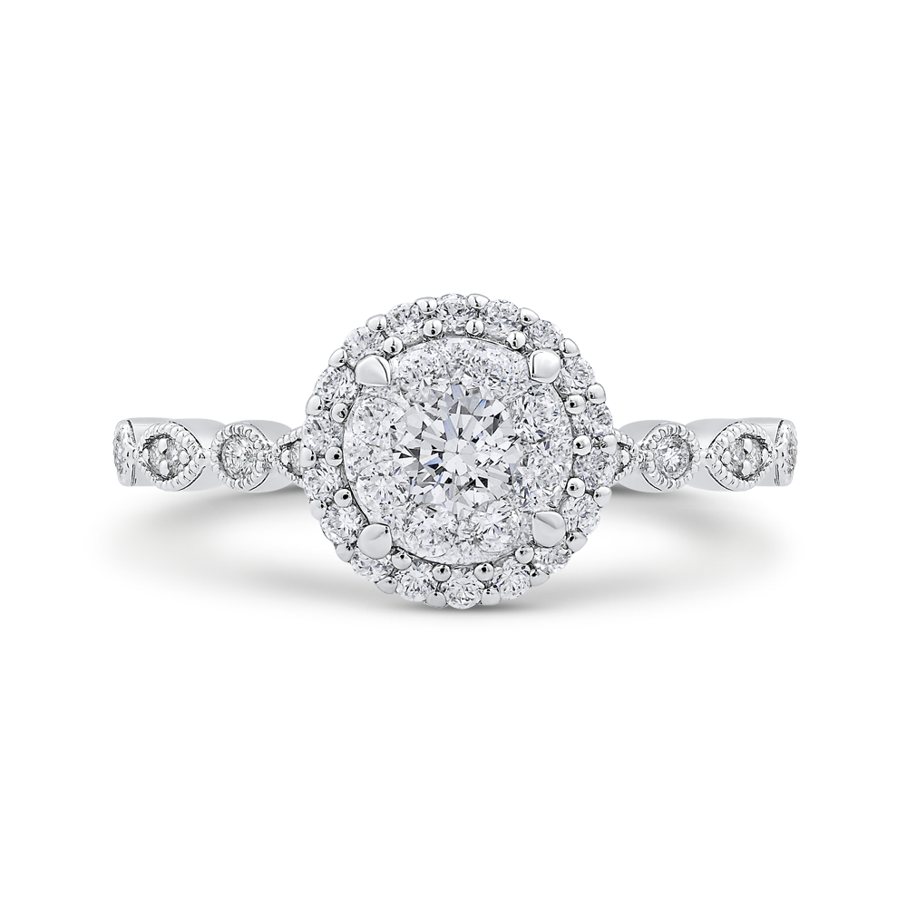 Round Diamond Halo Engagement Ring in 14K White Gold