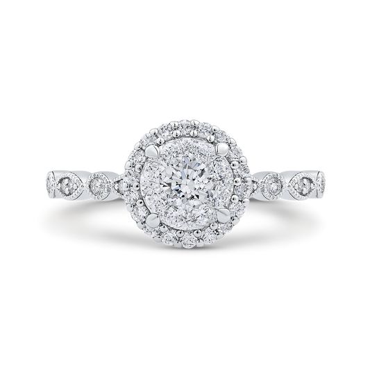 Round Diamond Halo Engagement Ring in 14K White Gold