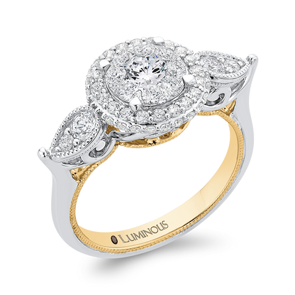 Round Diamond Halo Engagement Ring in 14K Two Tone Gold