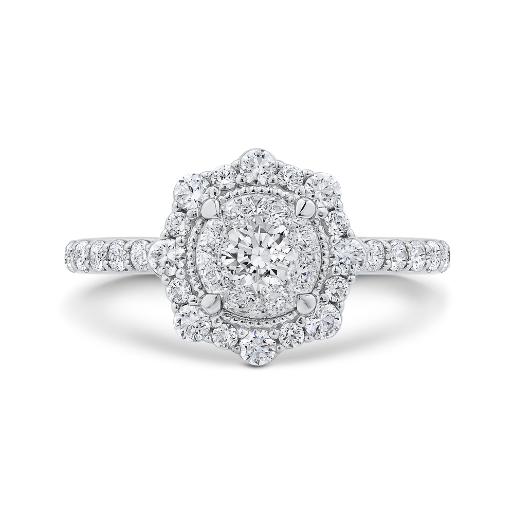 Diamond Flower Halo Engagement Ring in 14K White Gold