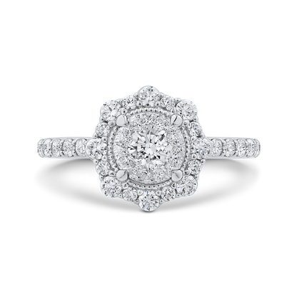 Diamond Flower Halo Engagement Ring in 14K White Gold