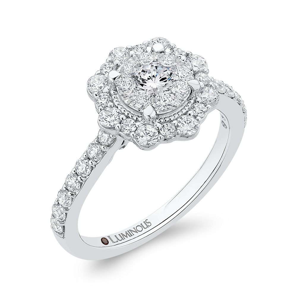 Diamond Flower Halo Engagement Ring in 14K White Gold