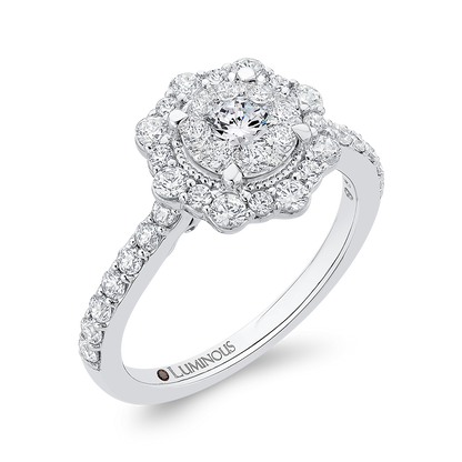 Diamond Flower Halo Engagement Ring in 14K White Gold