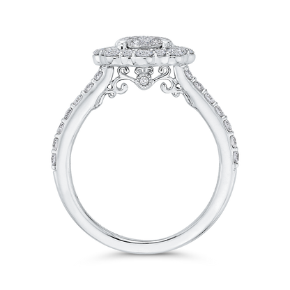 Diamond Flower Halo Engagement Ring in 14K White Gold