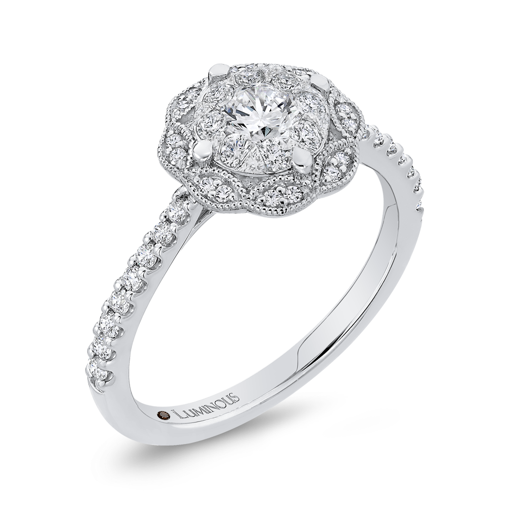 Diamond Flower Engagement Ring in 14K White Gold