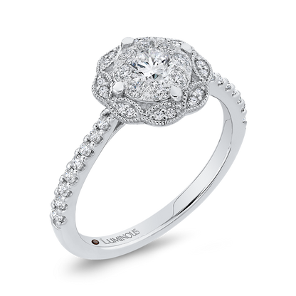 Diamond Flower Engagement Ring in 14K White Gold