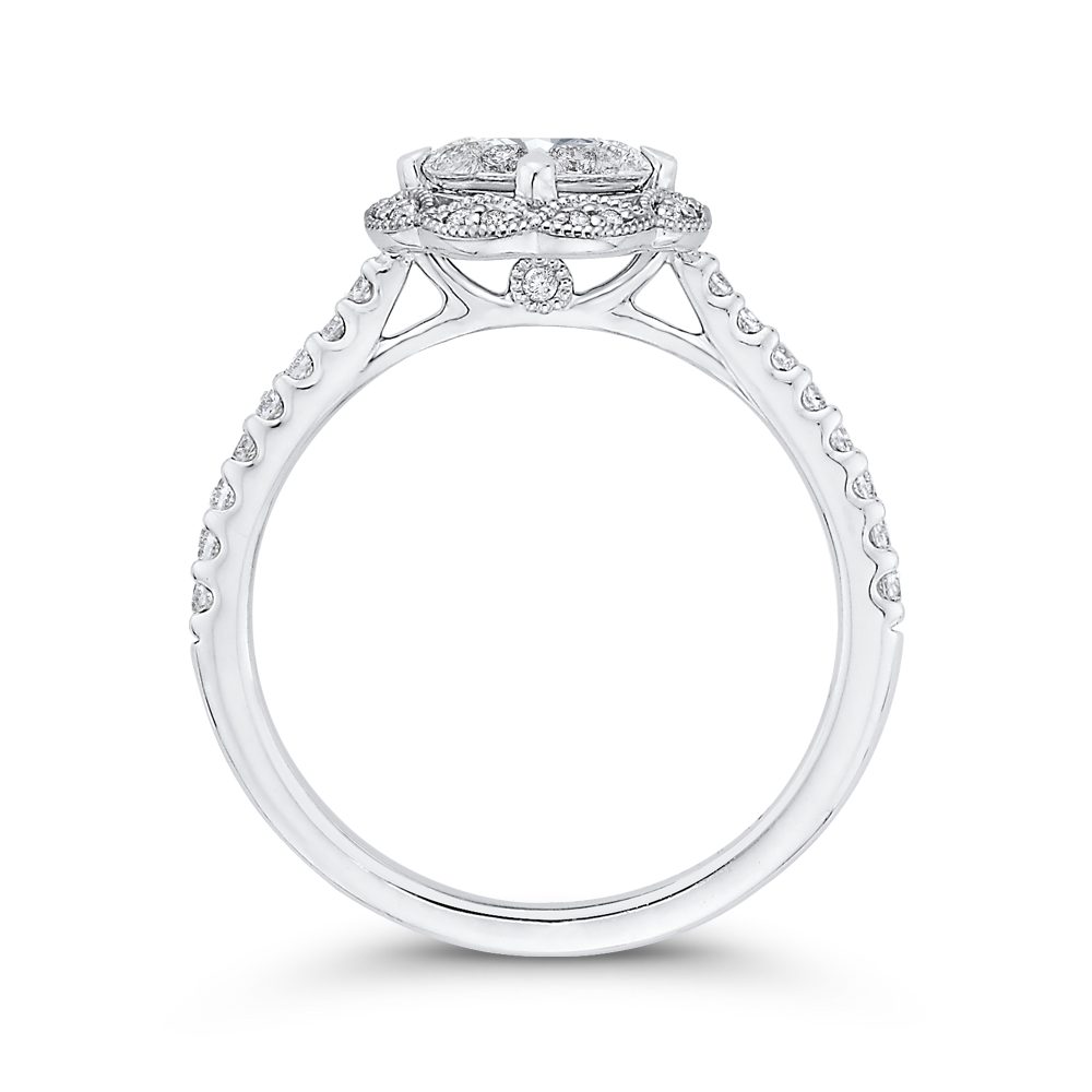 Diamond Flower Engagement Ring in 14K White Gold