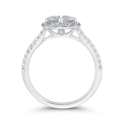 Diamond Flower Engagement Ring in 14K White Gold