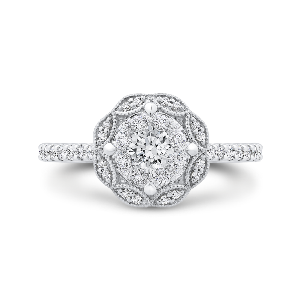 Diamond Flower Engagement Ring in 14K White Gold