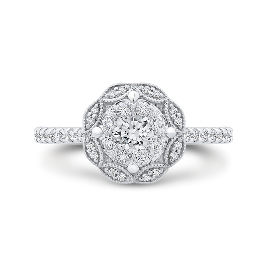 Diamond Flower Engagement Ring in 14K White Gold